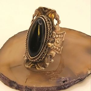 Sterling Silver and Onyx GemStone Poison Locket Adjustable Ring